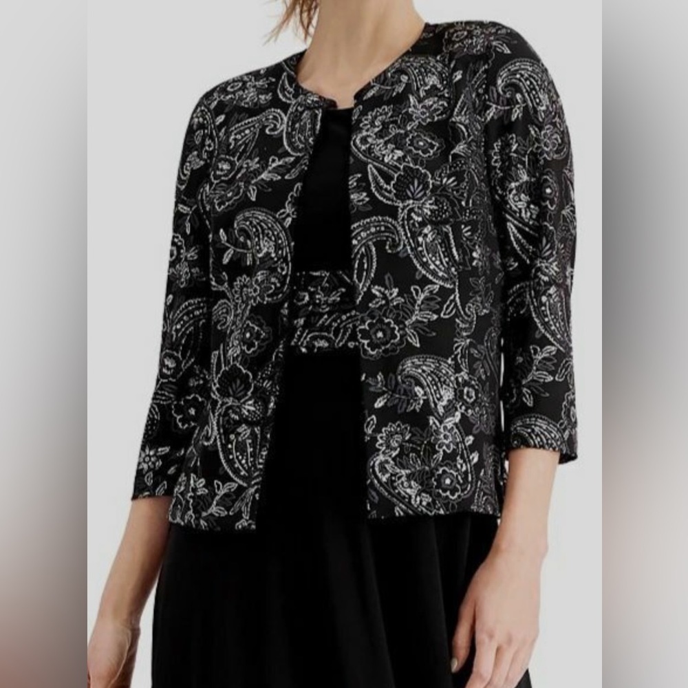 Jessica Howard Black and Silver Glitter Formal Dress and 3/4 Sleeve Jacket